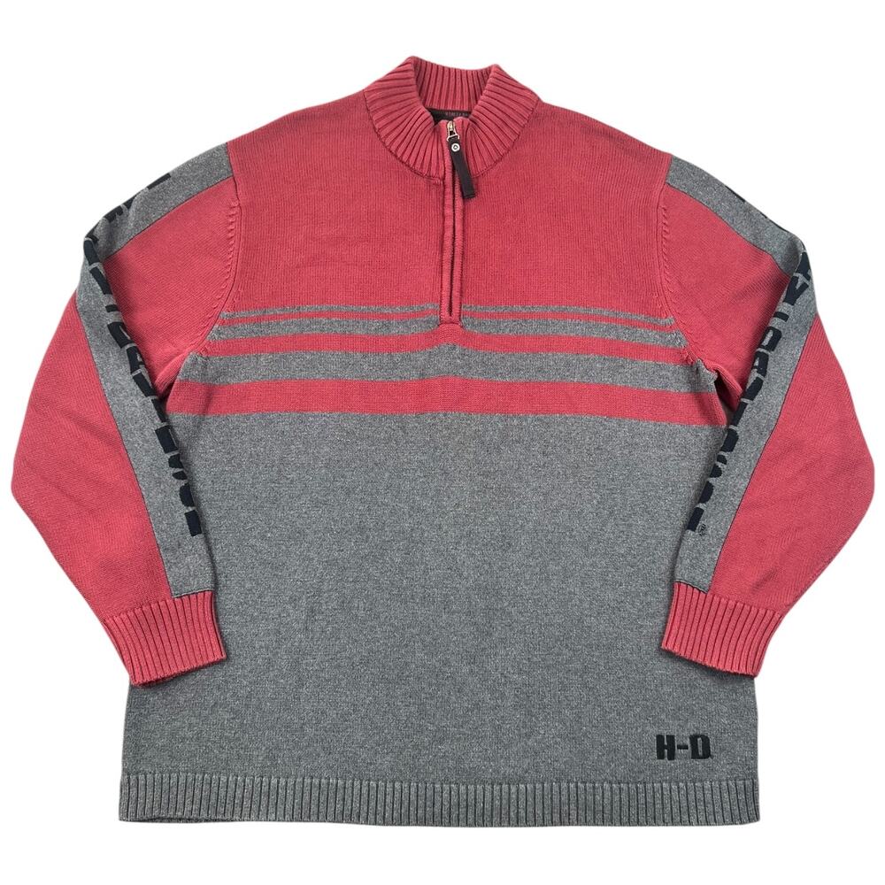 Harley-Davidson Genuine MotorClothes Quarter Zip Cotton Sweater Red Gray 2XL